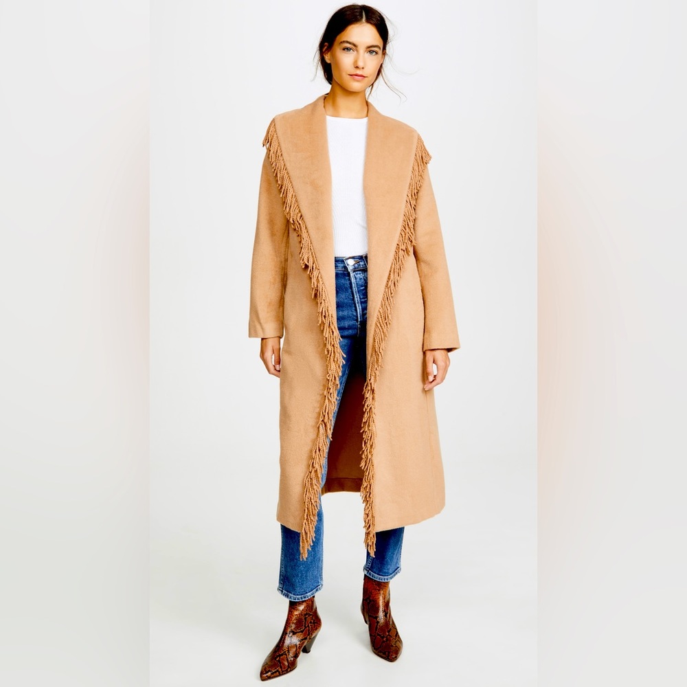 Line & Dot fringe camel coat